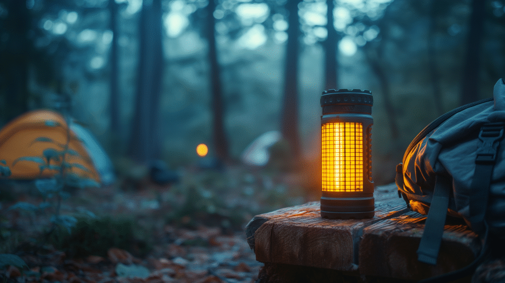 Hand holding a solar-powered flashlight glowing brightly in the dark, symbolizing reliable lighting for home and outdoor adventures.