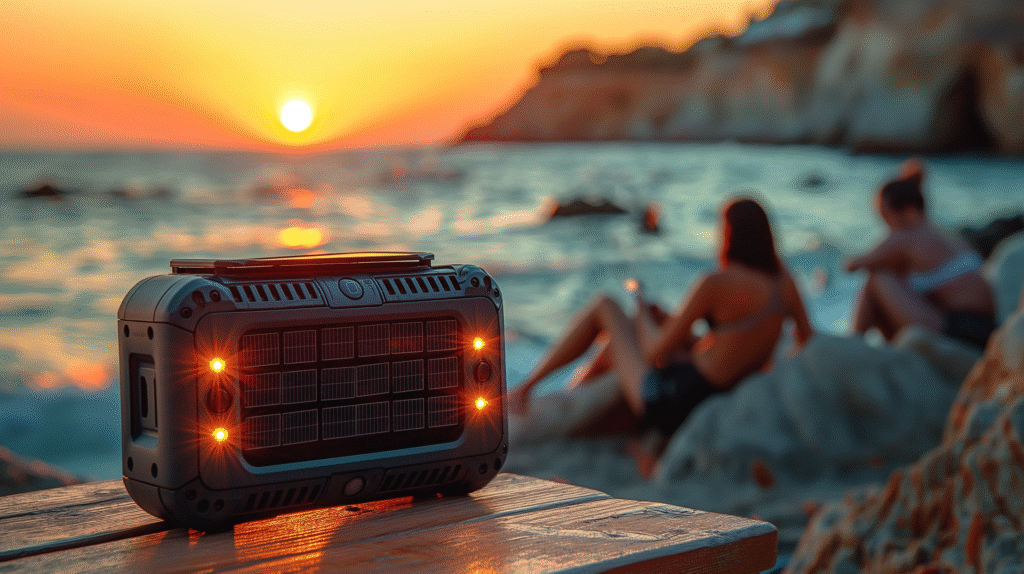 Solar-powered Bluetooth speaker providing wireless music for travel and daily use.