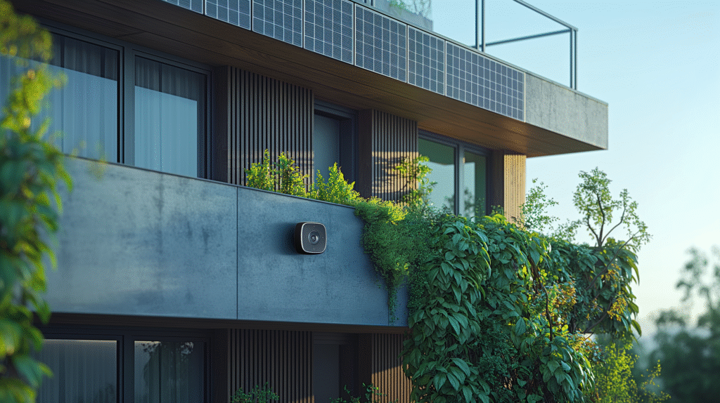 Solar-powered security camera providing reliable surveillance for homes, cabins, and business properties.