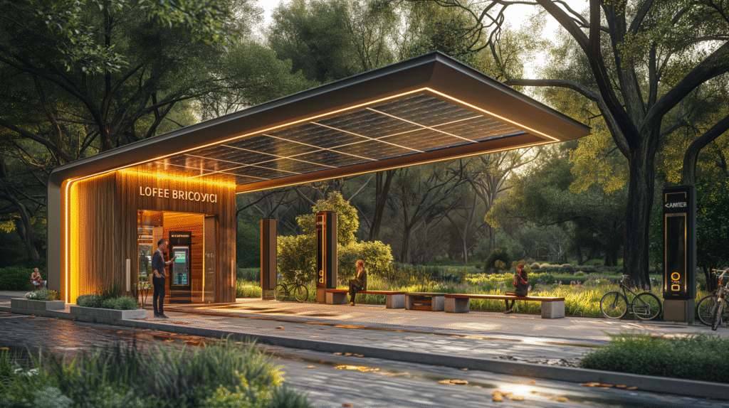 Portable solar charging station powering devices at an outdoor event, showcasing versatile and eco-friendly energy use.